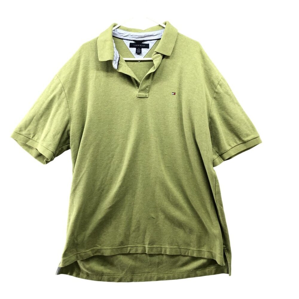 Tommy Hilfiger Polo Shirt Mens XXL Green Short Sleeve High Low Hem Cotton
